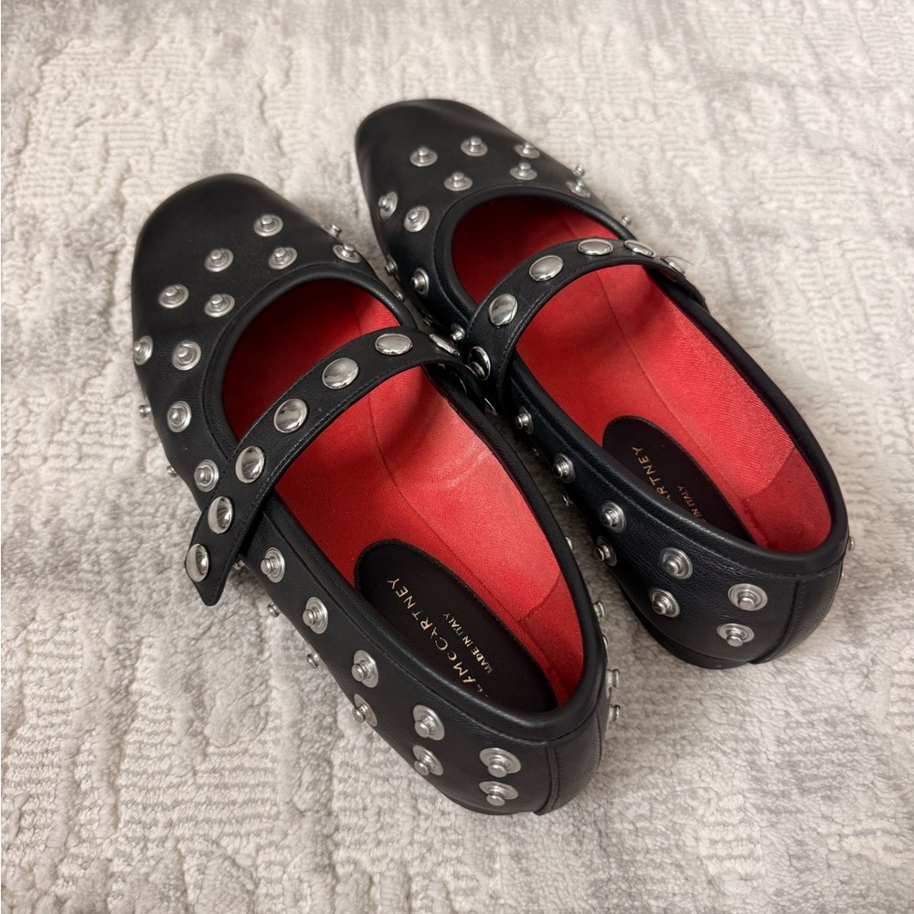 Authentic Stella McCartney Black Studded Mary Janes with Red Insole - Picture 3 of 5